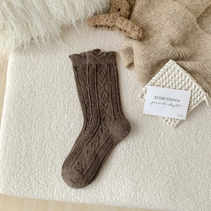 Thick Diamond-Shaped Wool Mid-Thigh Socks for Fall/Winter - Warm Cozy Leg Warmers