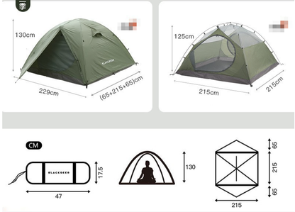 BlackDeer Double Layer Camping Tent - 2-3 Person Waterproof 3/4 Season Shelter with Aluminum Poles
