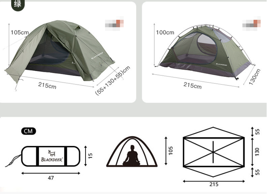 BlackDeer Double Layer Camping Tent - 2-3 Person Waterproof 3/4 Season Shelter with Aluminum Poles