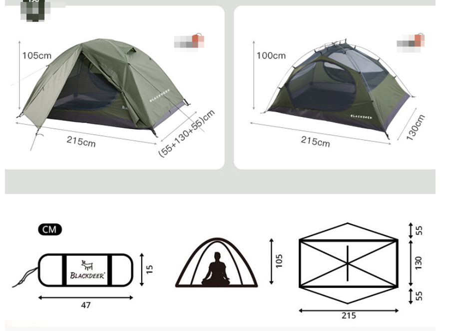 BlackDeer Double Layer Camping Tent - 2-3 Person Waterproof 3/4 Season Shelter with Aluminum Poles