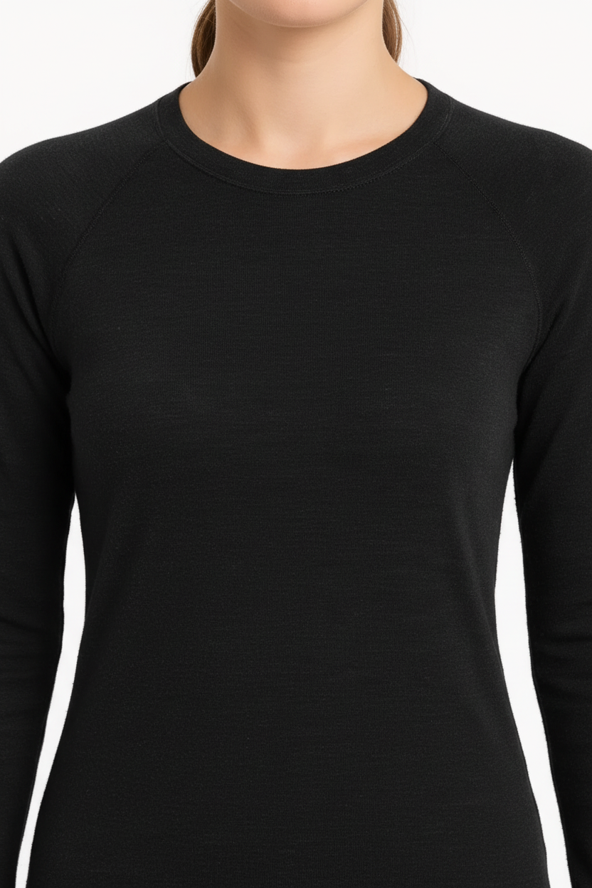 Women's Black Merino Base Layer - Studio Detail