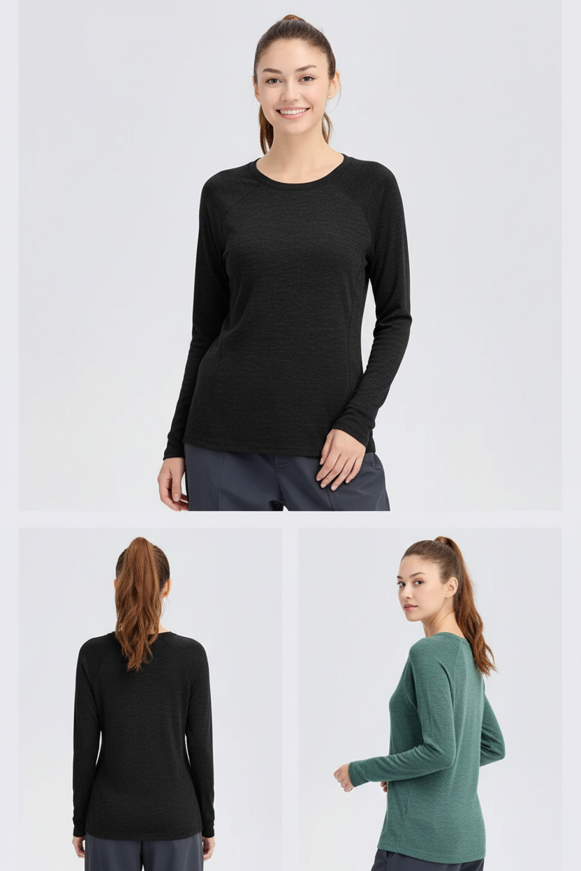 Women's Black Merino Top - Multi-angle