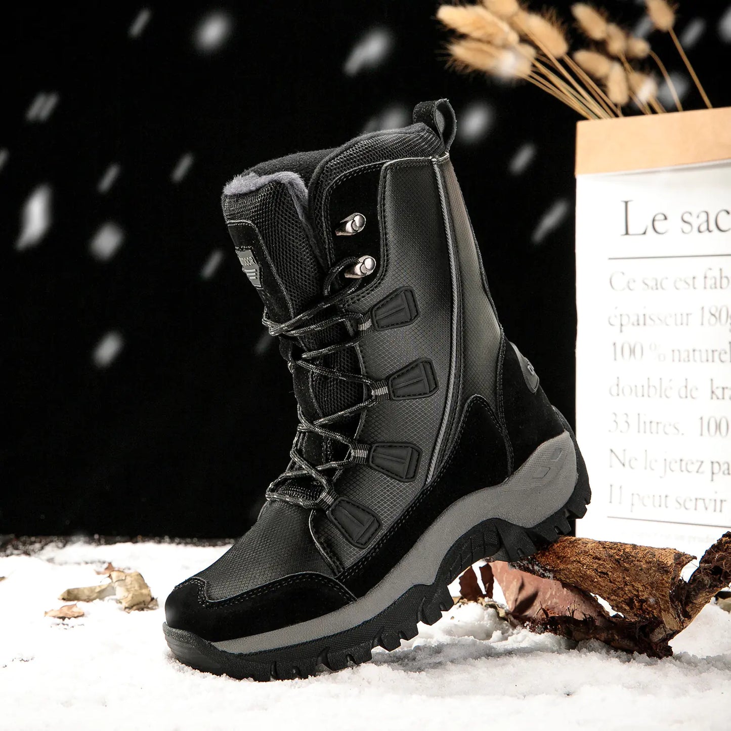Women's Fleece-Lined Snow Boots - Warm Leather Winter Boots for Outdoor Activities