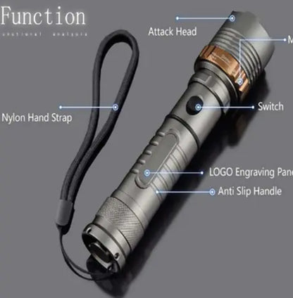 T6 LED Tactical Flashlight - Adjustable Focus Rechargeable Torch with 5 Modes