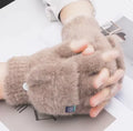 Women's Convertible Fingerless Gloves - Warm Fleece Flip Mittens | Winter Accessories