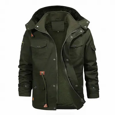 Men's Thickened Cotton Jacket with Removable Velvet Lining - Hooded Winter Coat