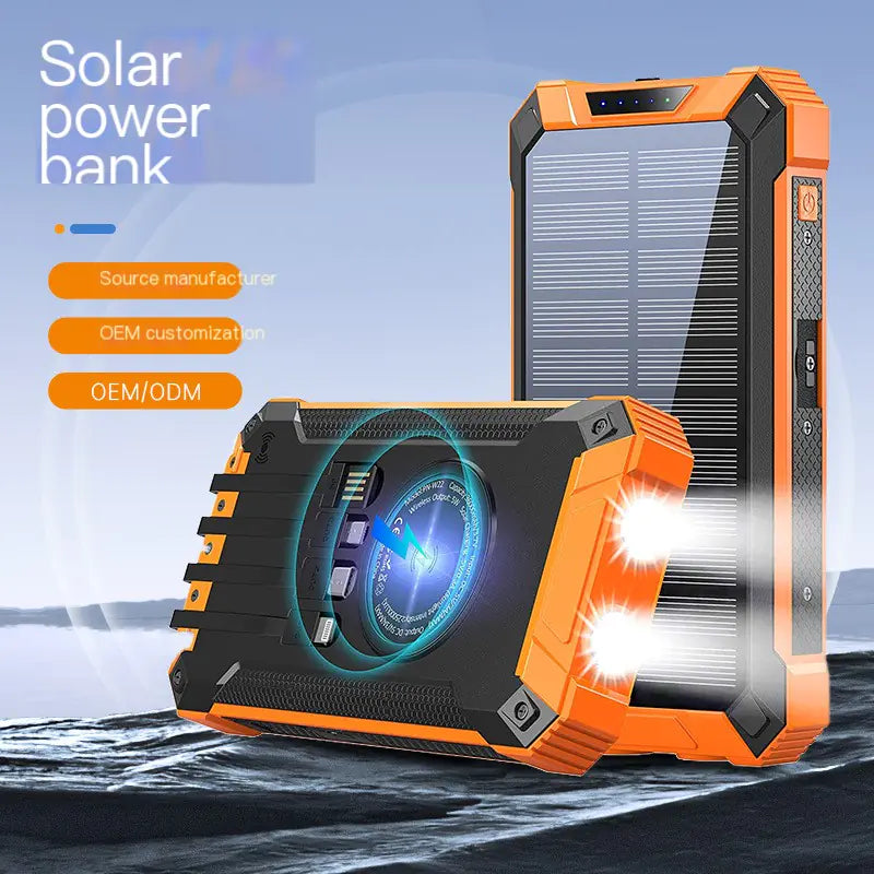 30000mAh Solar Power Bank with LED Flashlight - Wireless, 15W Fast Charging | Outdoor Power